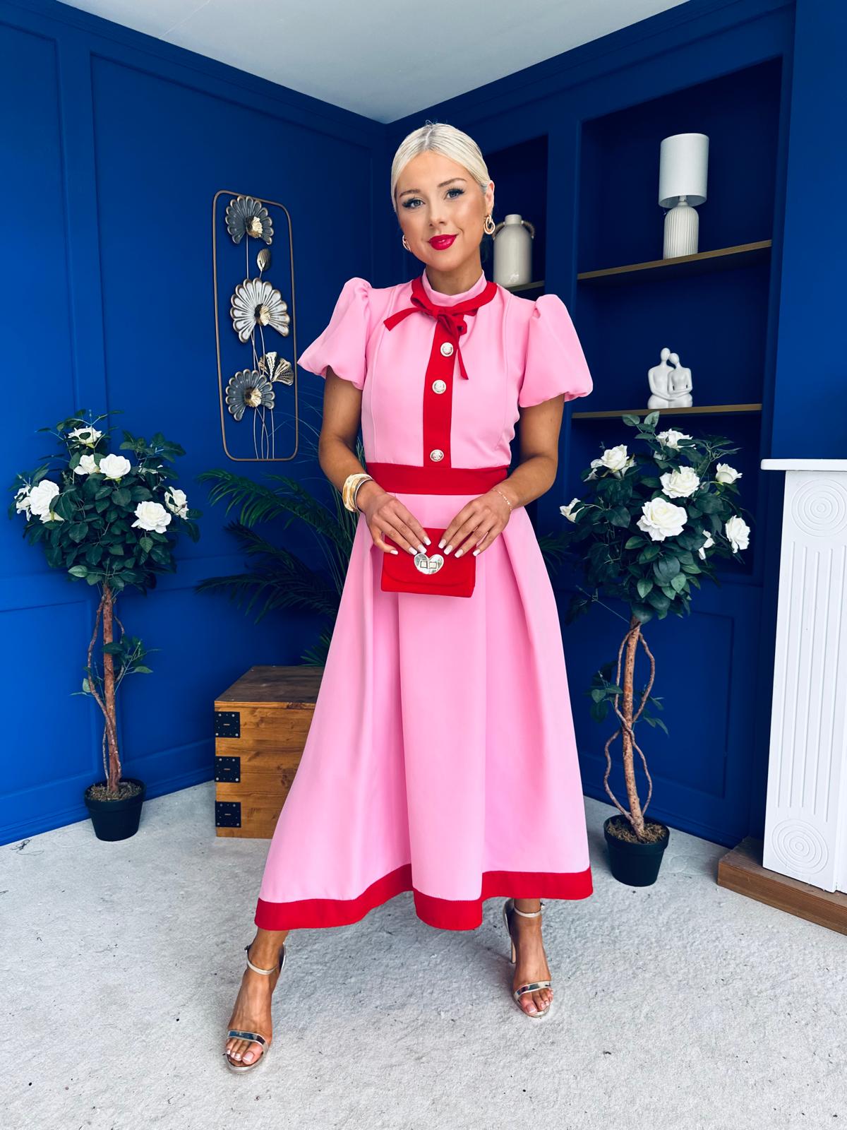 Vicky Puff Sleeve Occasion Midi Dress Pwr Pink