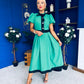 Vicky Puff Sleeve Occasion Midi Dress Emerald