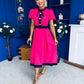 Vicky Puff Sleeve Occasion Midi Dress Raspberry Pink