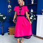 Vicky Puff Sleeve Occasion Midi Dress Raspberry Pink