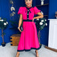 Vicky Puff Sleeve Occasion Midi Dress Raspberry Pink