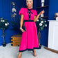 Vicky Puff Sleeve Occasion Midi Dress Raspberry Pink
