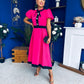 Vicky Puff Sleeve Occasion Midi Dress Raspberry Pink