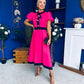 Vicky Puff Sleeve Occasion Midi Dress Raspberry Pink