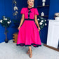 Vicky Puff Sleeve Occasion Midi Dress Raspberry Pink