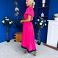 Vicky Puff Sleeve Occasion Midi Dress Raspberry Pink