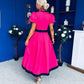 Vicky Puff Sleeve Occasion Midi Dress Raspberry Pink