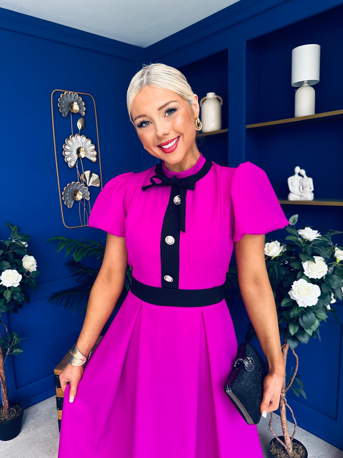 Vicky Puff Sleeve Occasion Midi Dress Orchid