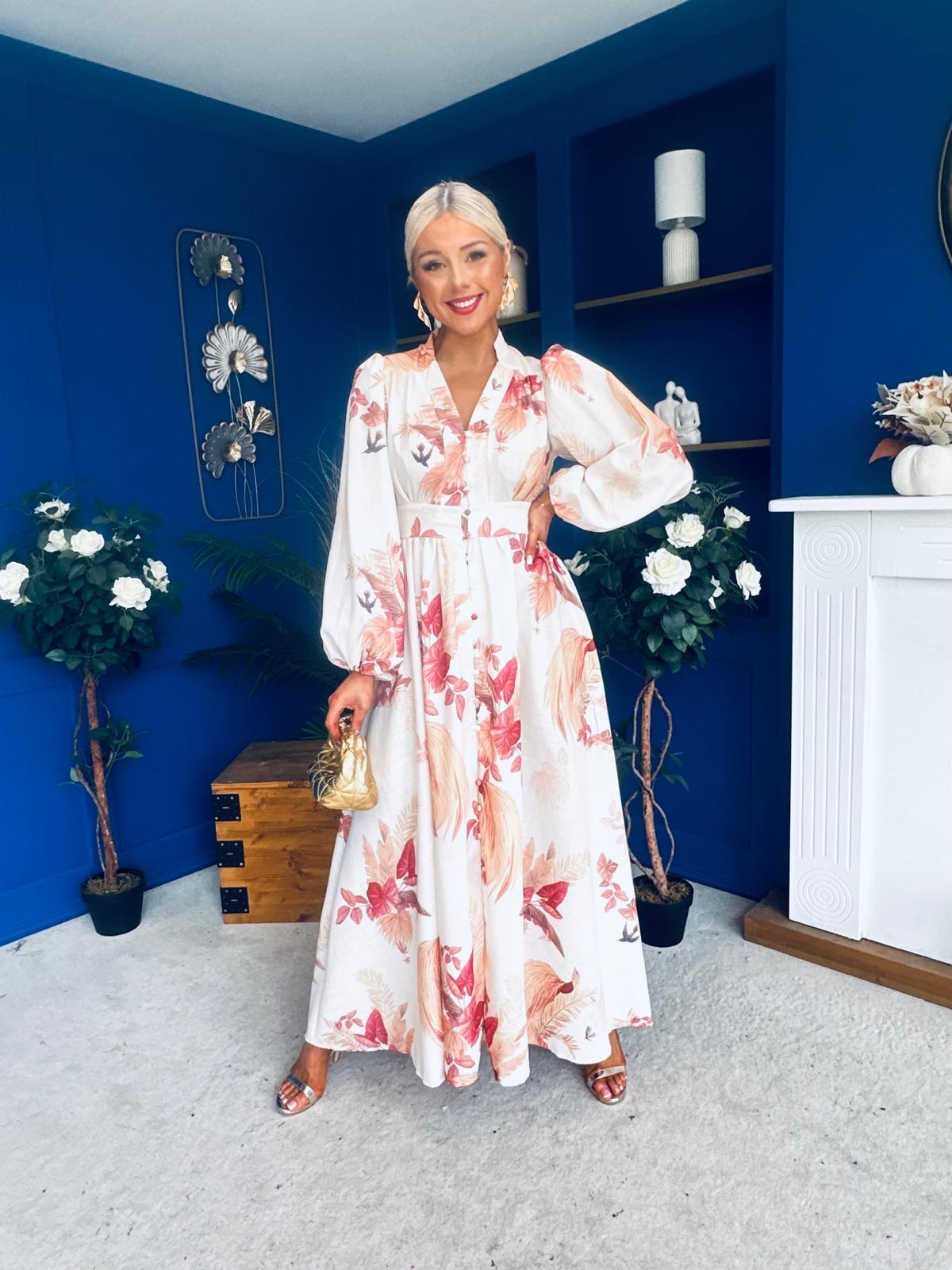 Rhea Detailed Shirt Dress Floral Cream