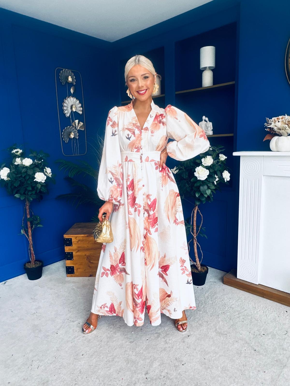 Rhea Detailed Shirt Dress Floral Cream