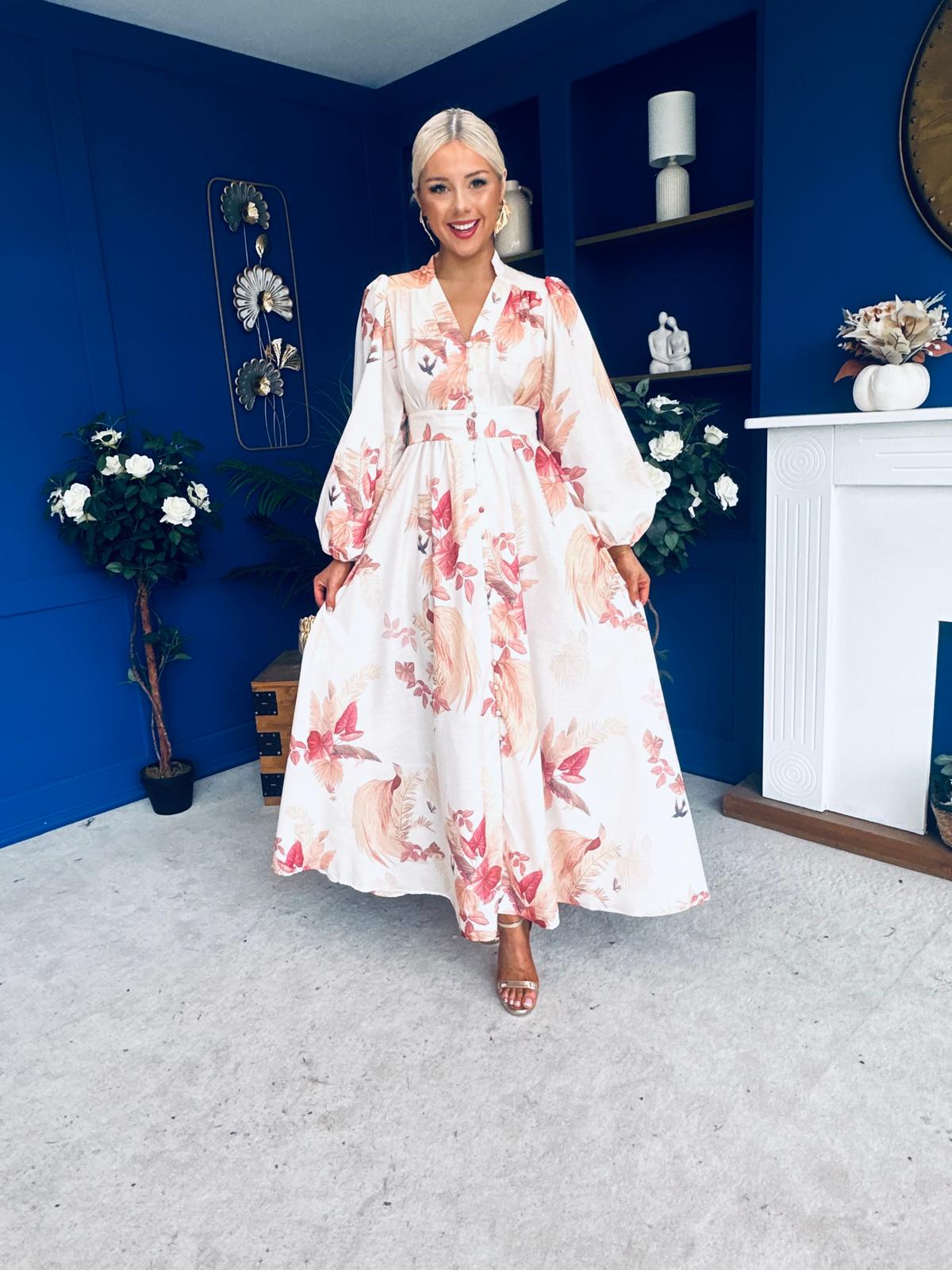 Rhea Detailed Shirt Dress Floral Cream