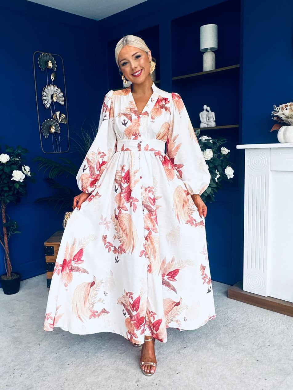 Rhea Detailed Shirt Dress Floral Cream