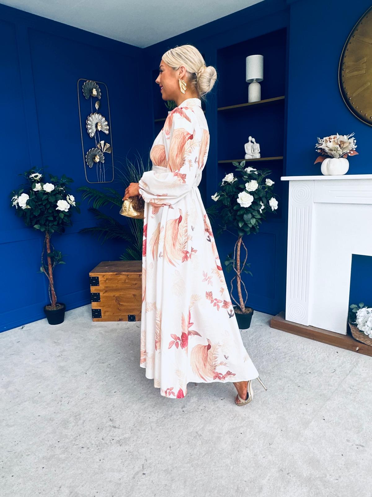 Rhea Detailed Shirt Dress Floral Cream