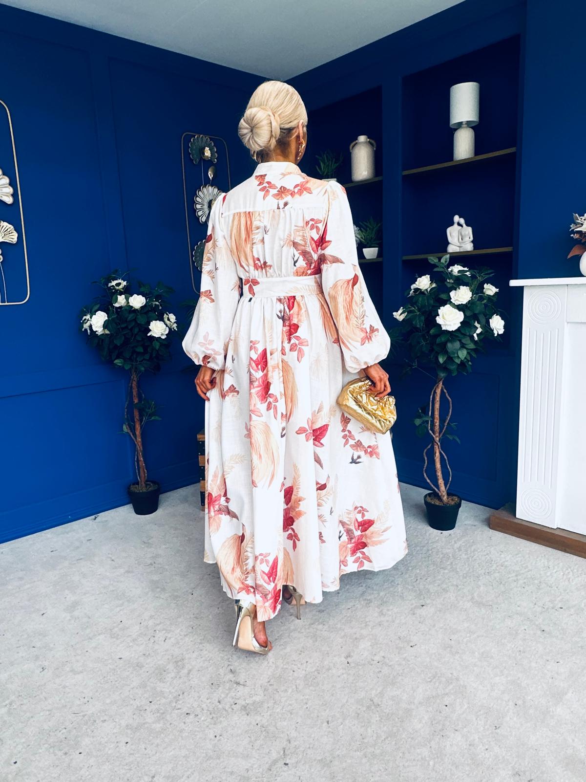 Rhea Detailed Shirt Dress Floral Cream