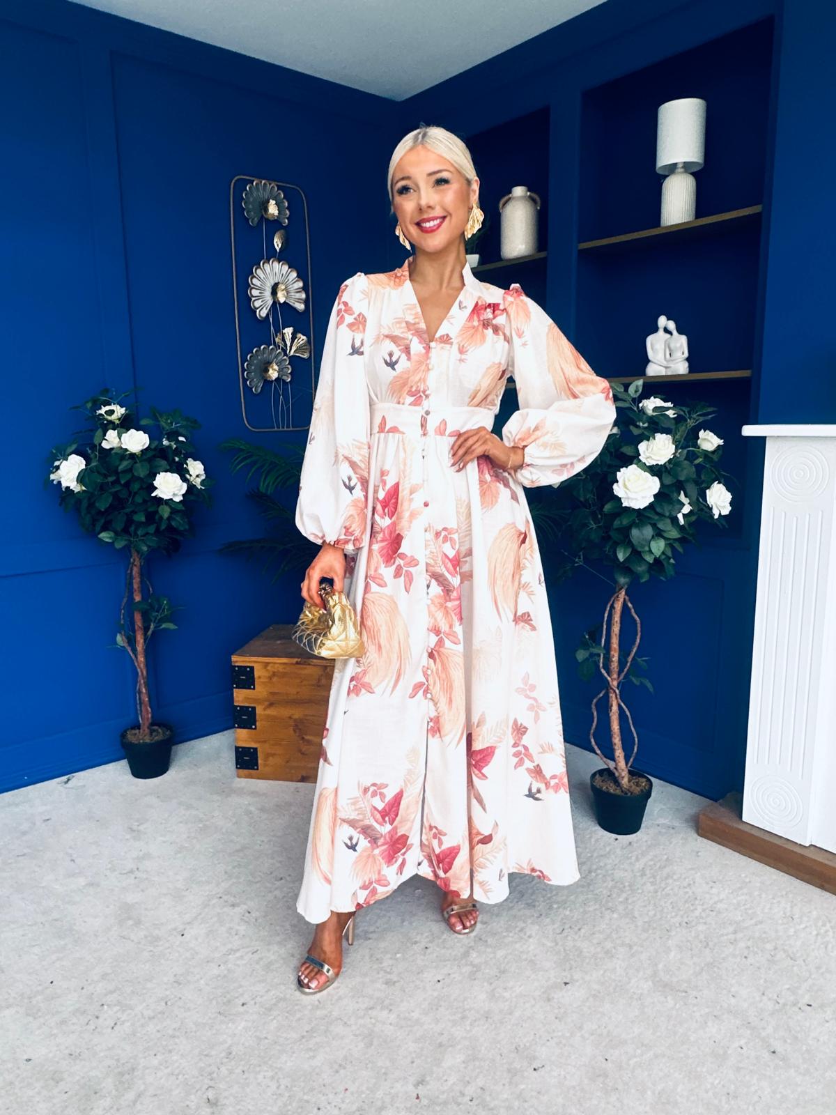 Rhea Detailed Shirt Dress Floral Cream