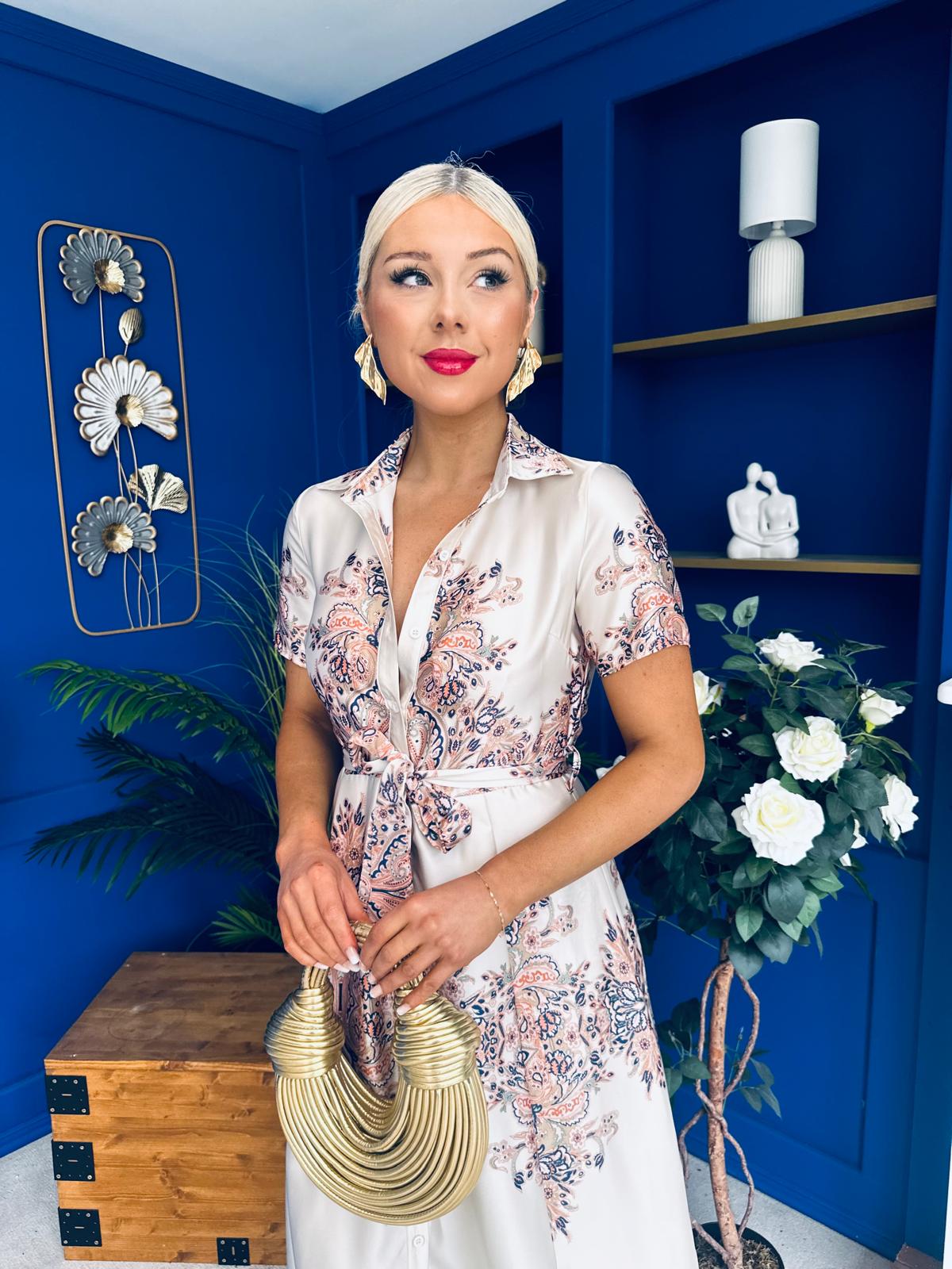 Aurora Paisly Print Midi Shirt Dress