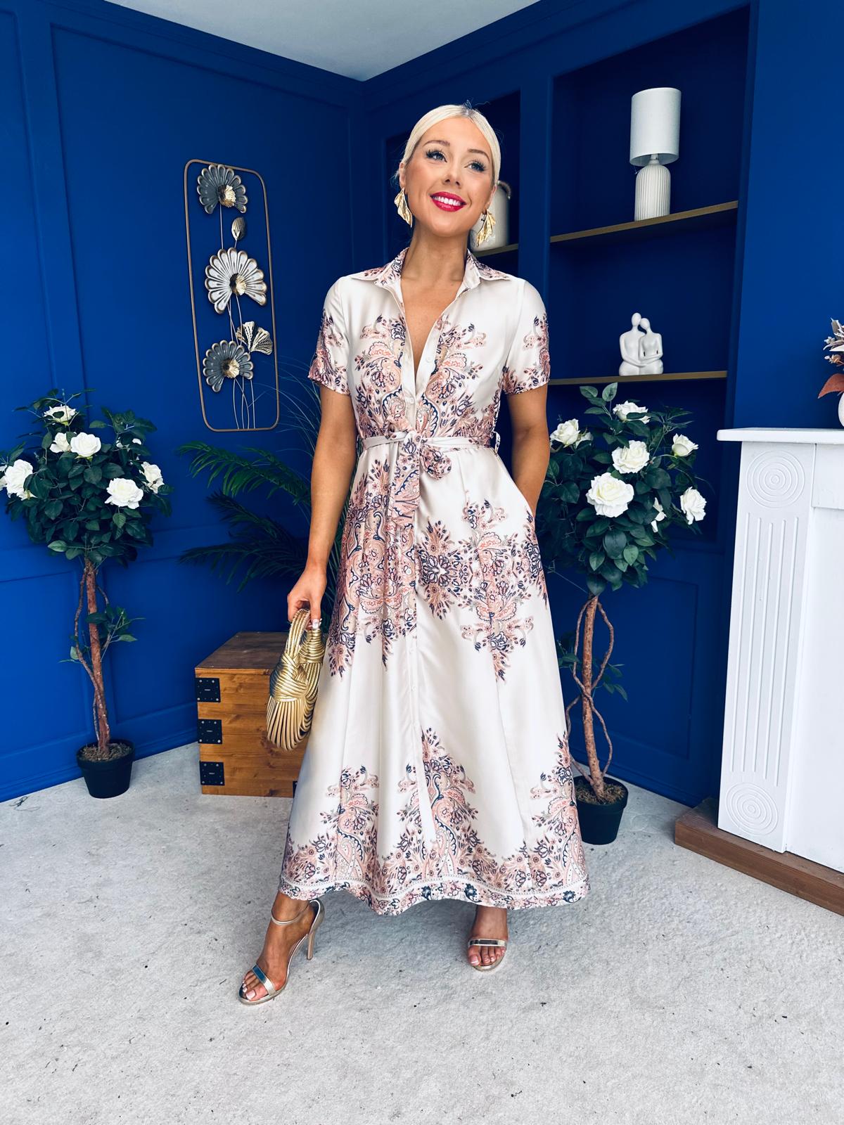 Aurora Paisly Print Midi Shirt Dress