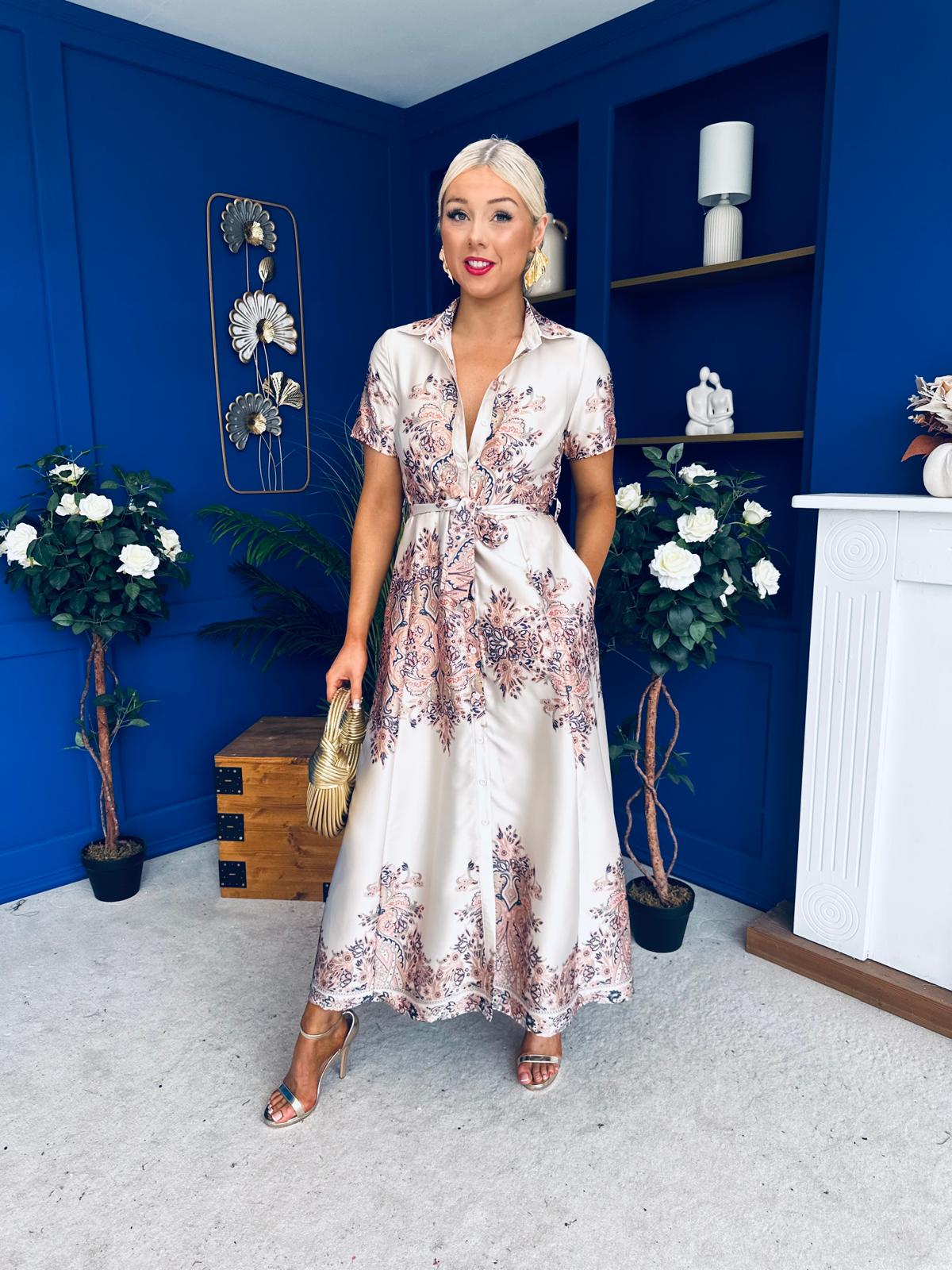 Aurora Paisly Print Midi Shirt Dress