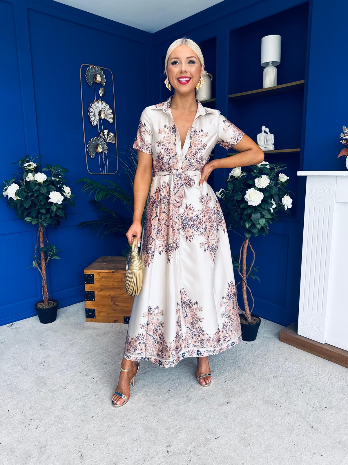 Aurora Paisly Print Midi Shirt Dress