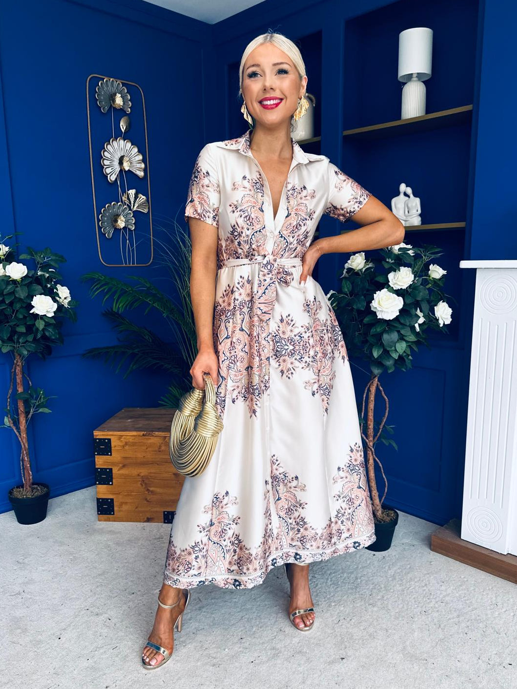 Aurora Paisly Print Midi Shirt Dress