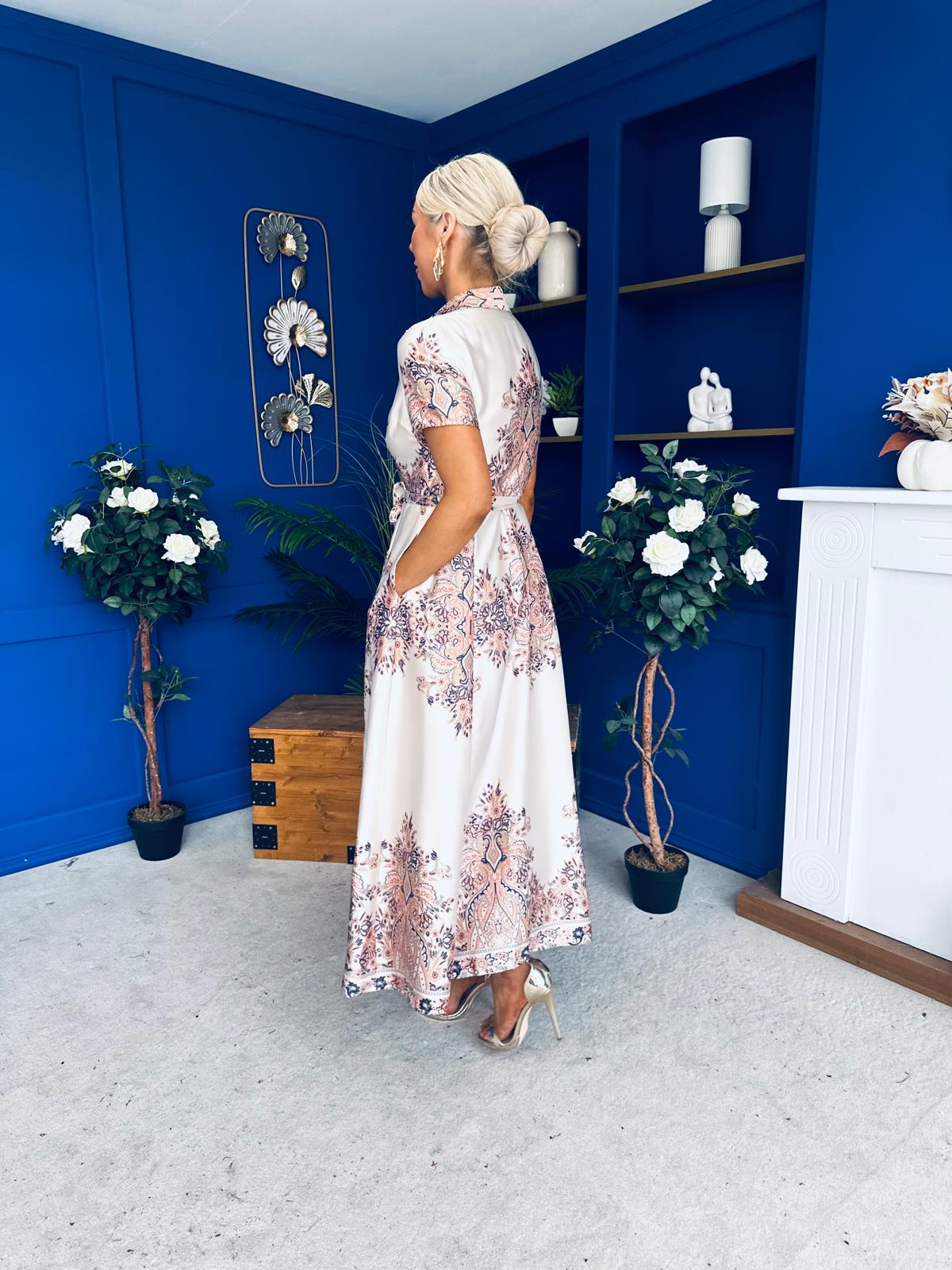 Aurora Paisly Print Midi Shirt Dress