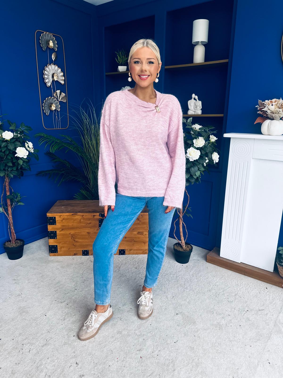 Eva Gathered Detail Knit Jumper Pink