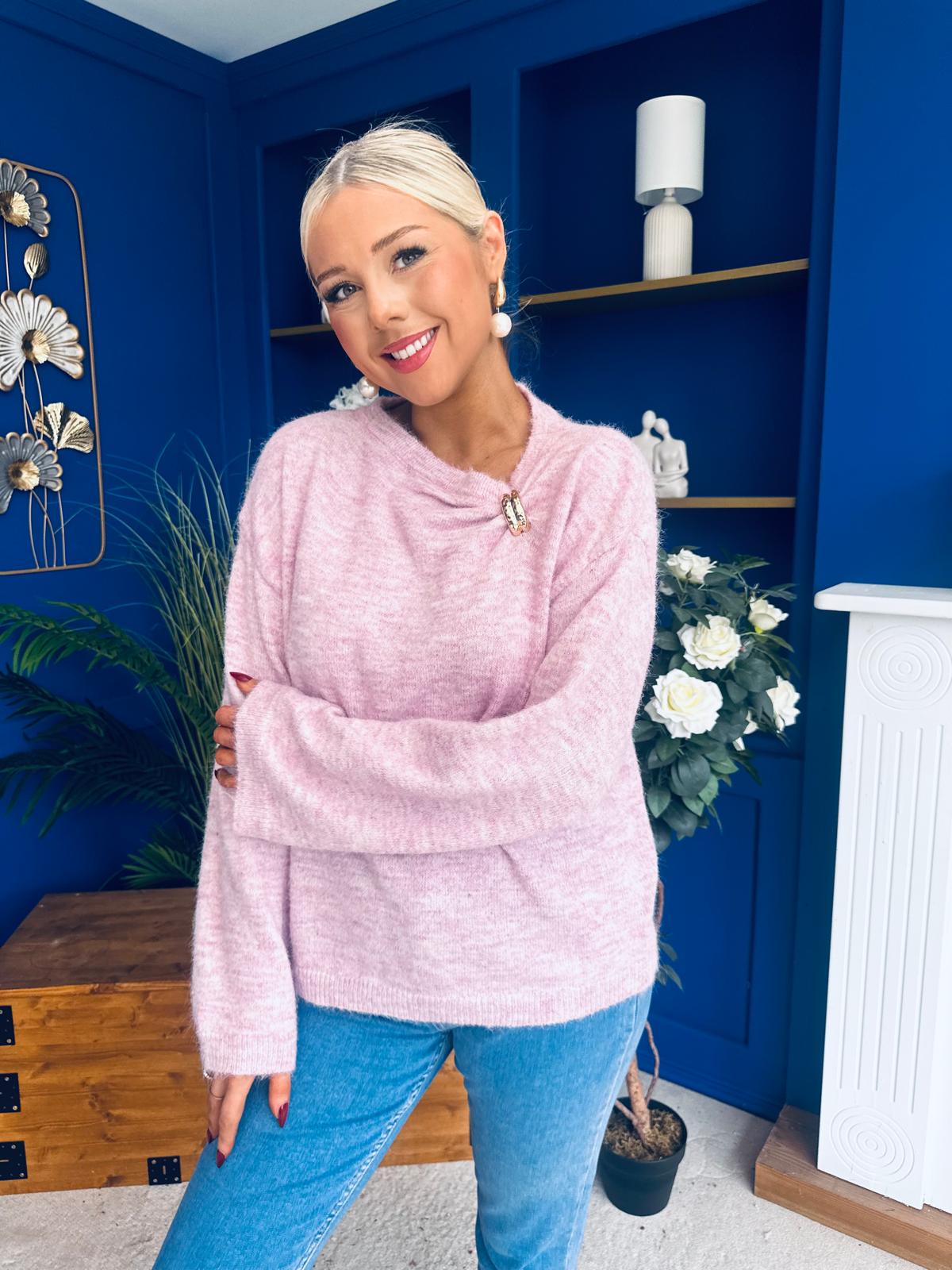 Eva Gathered Detail Knit Jumper Pink