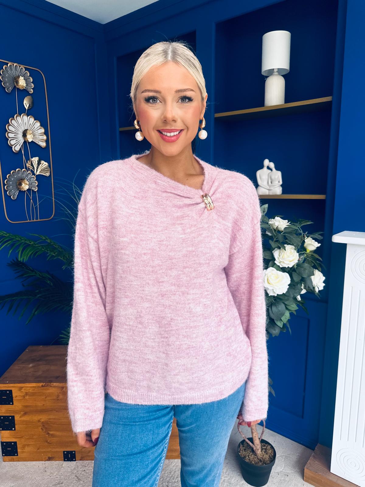 Eva Gathered Detail Knit Jumper Pink