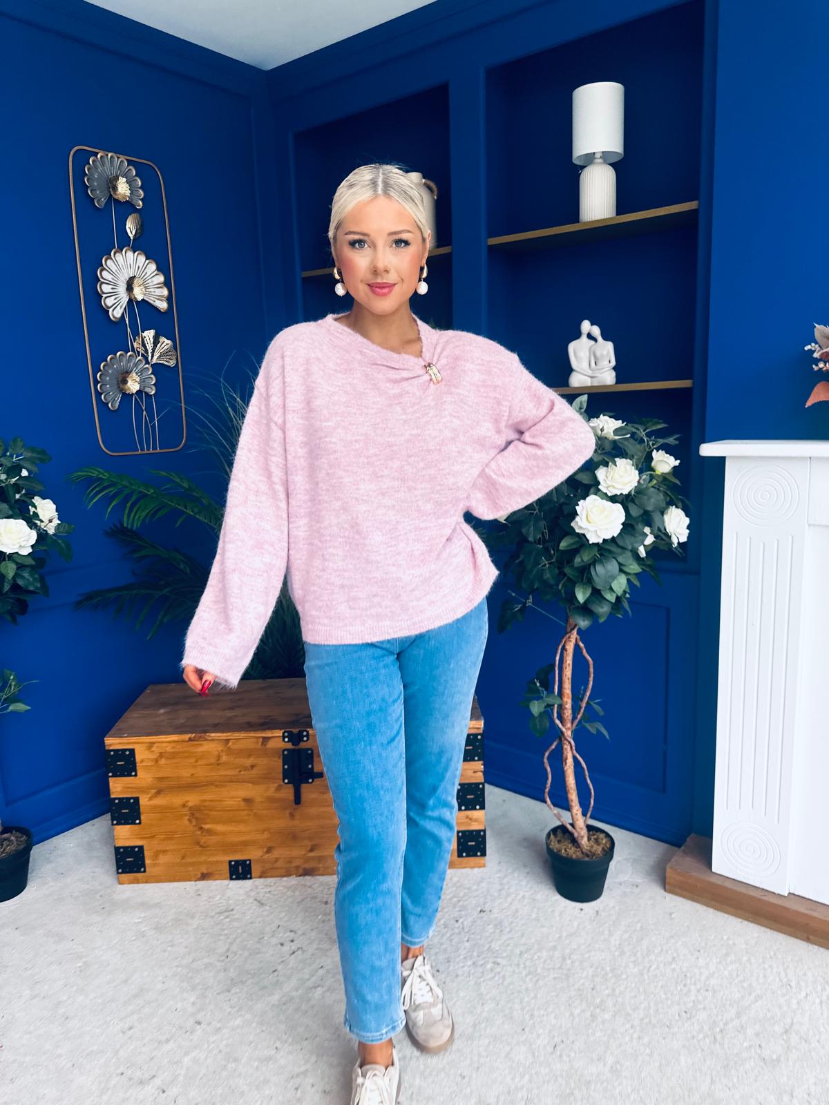 Eva Gathered Detail Knit Jumper Pink