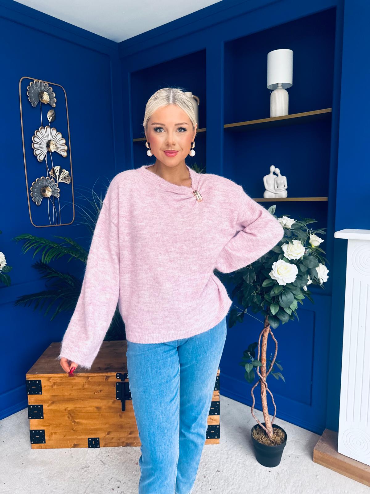 Eva Gathered Detail Knit Jumper Pink