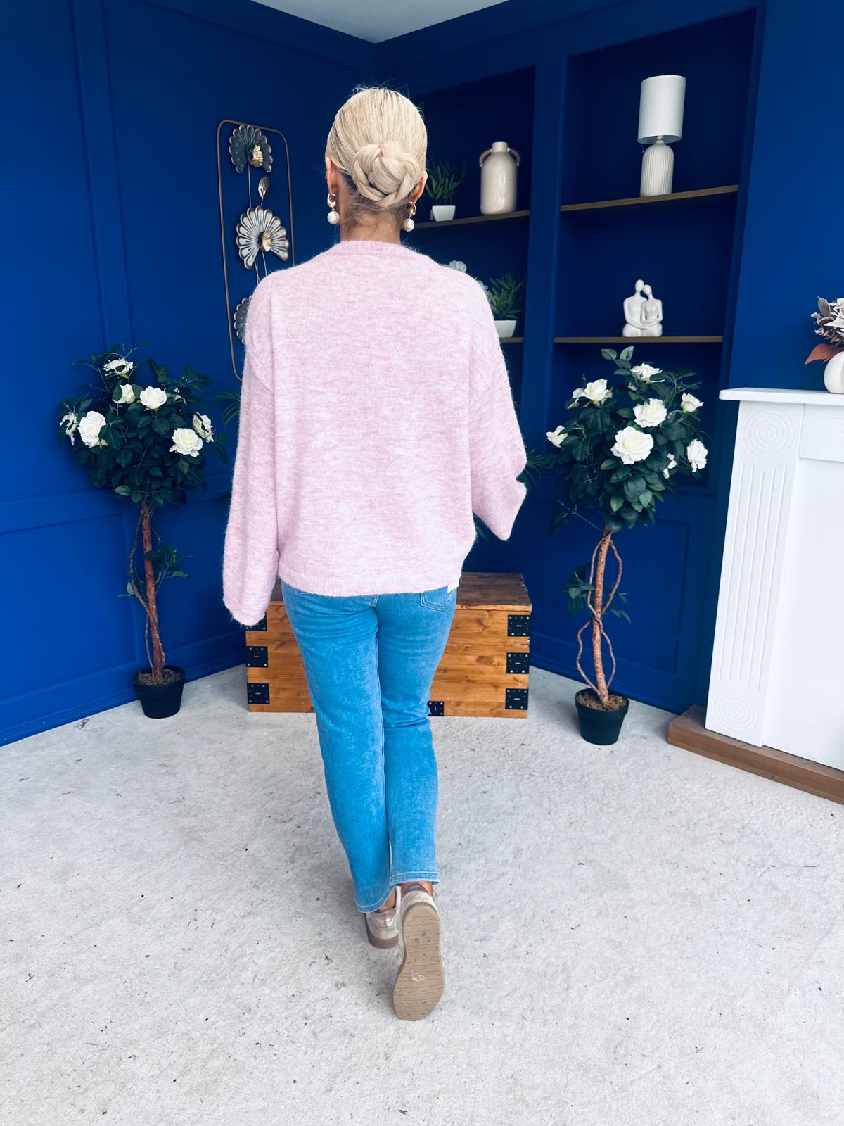 Eva Gathered Detail Knit Jumper Pink