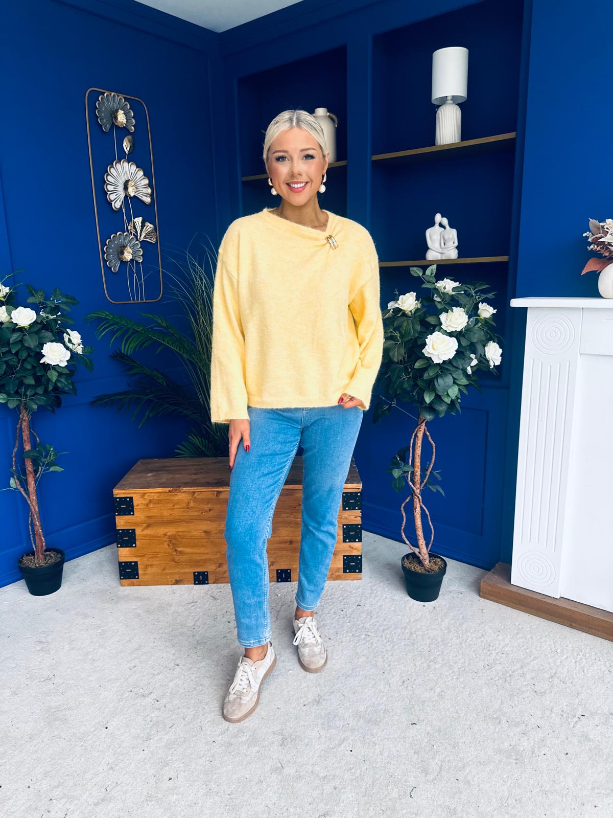 Eva Gathered Detail Knit Jumper Yellow