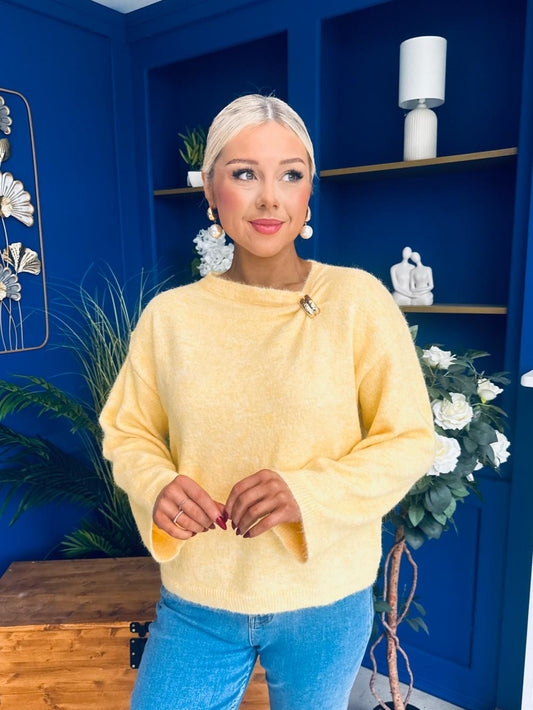 Eva Gathered Detail Knit Jumper Yellow