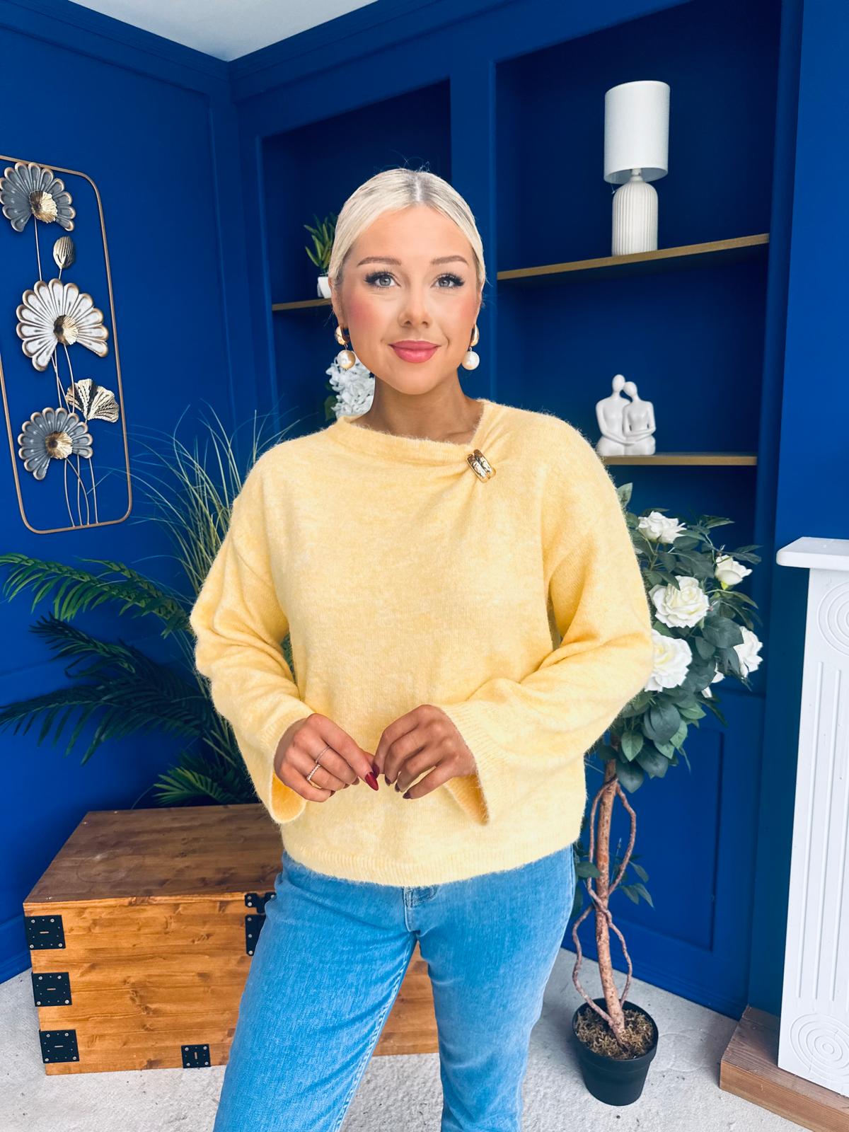 Eva Gathered Detail Knit Jumper Yellow