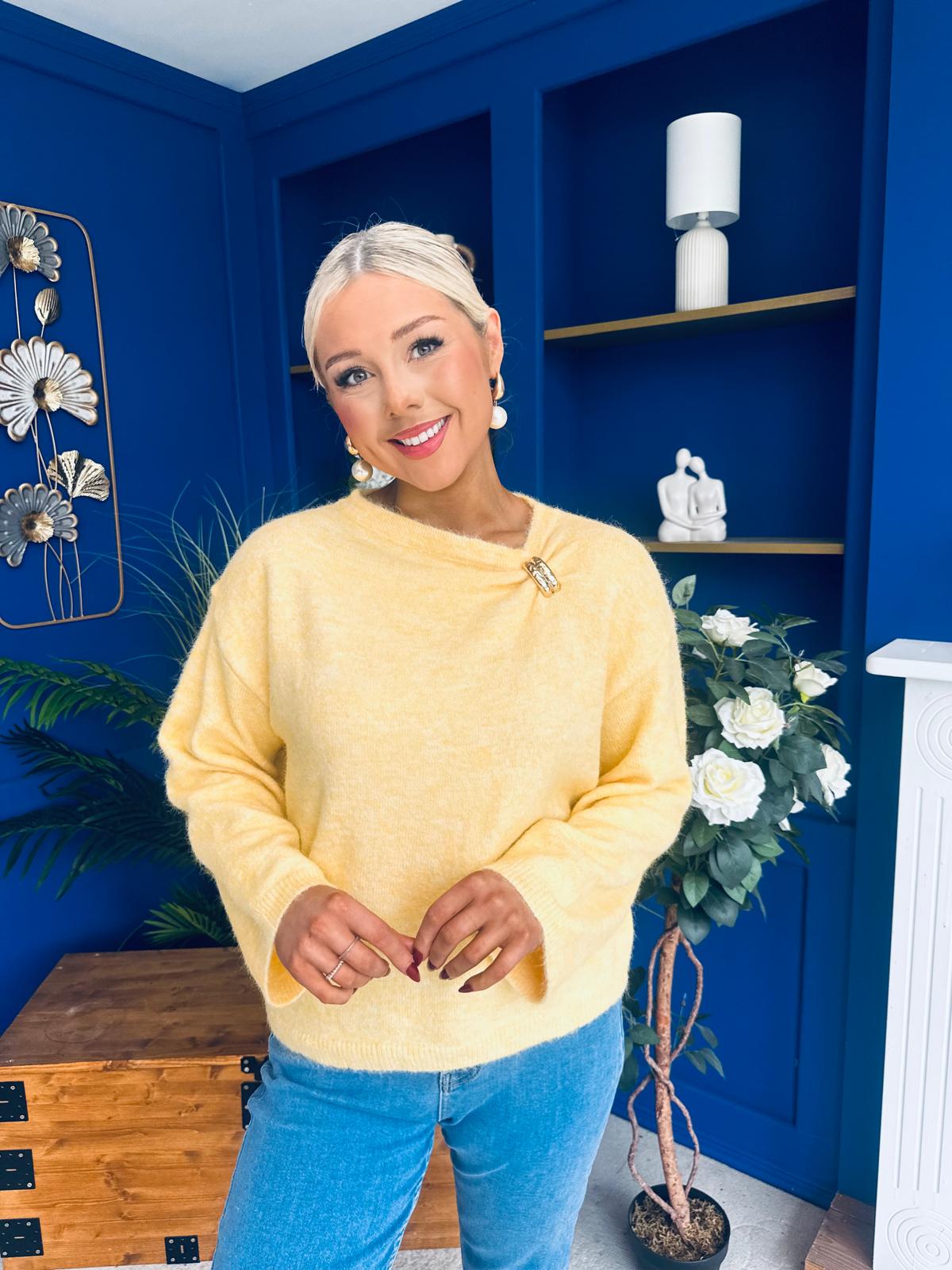 Eva Gathered Detail Knit Jumper Yellow