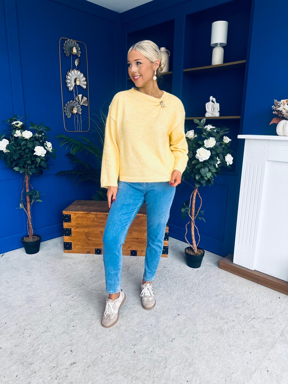 Eva Gathered Detail Knit Jumper Yellow