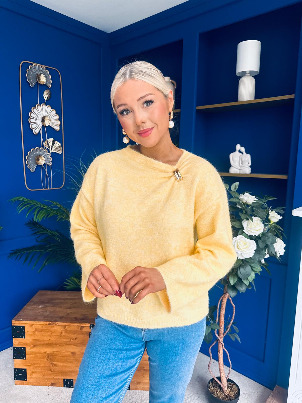 Eva Gathered Detail Knit Jumper Yellow