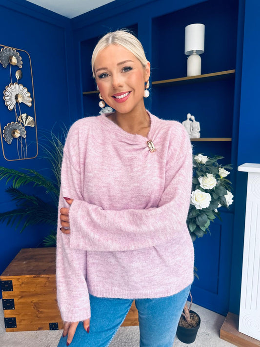 Eva Gathered Detail Knit Jumper Pink