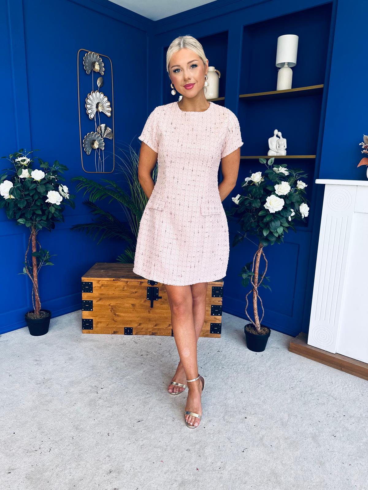 Babett Short Sleeve Tweed Mini Dress Pink