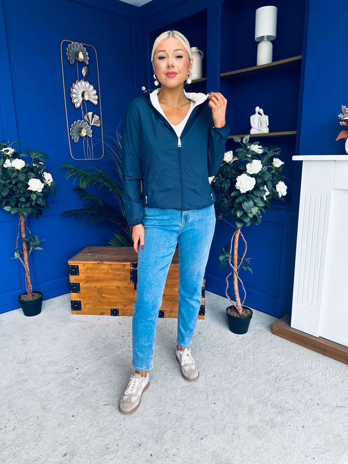 Sophia Hooded Windbreaker Navy