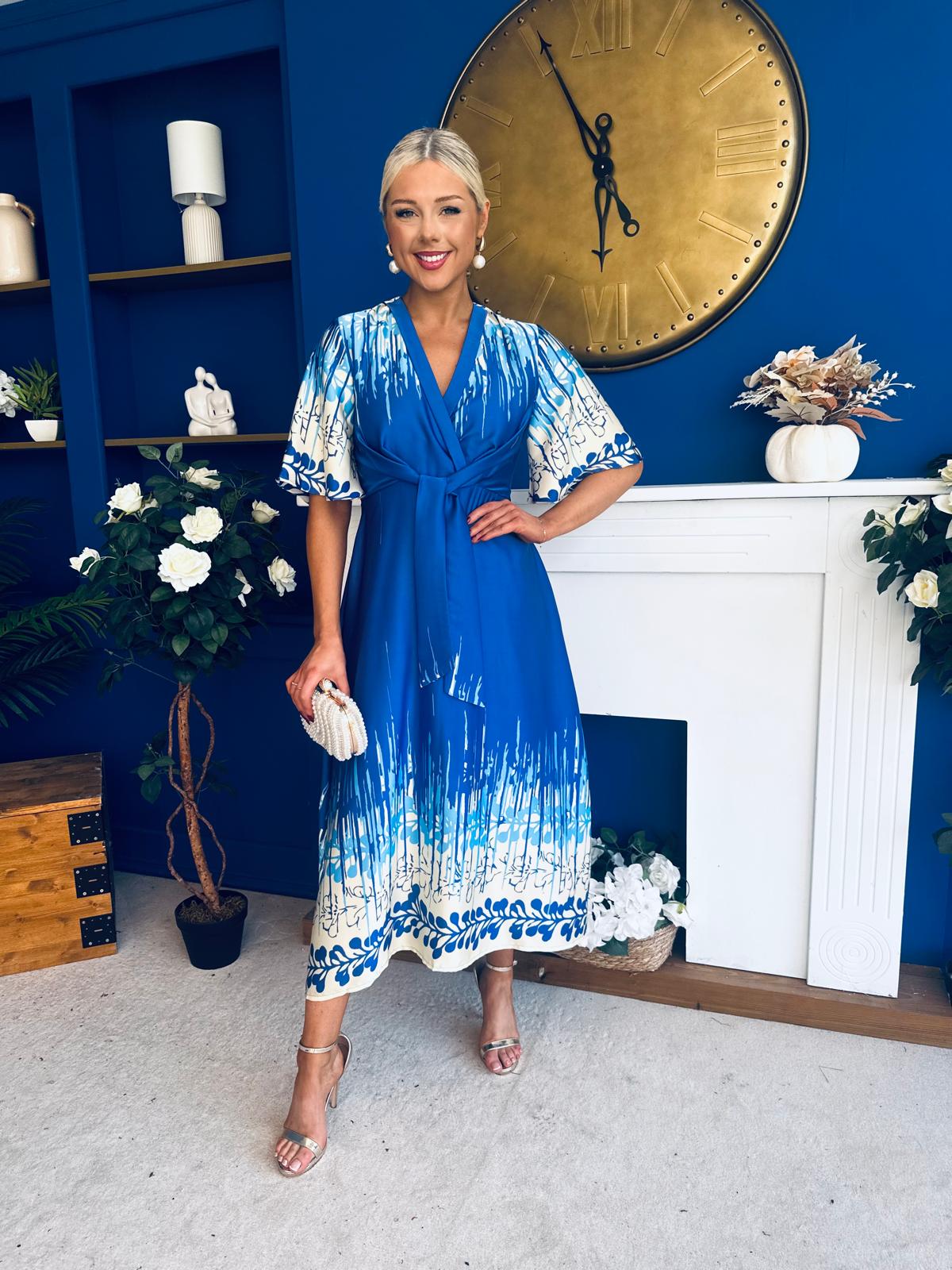 Elicia Tie Detail Maxi Dress Blue