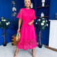 Grace Crochet Detail Occasion Dress Fuchsia