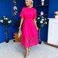 Grace Crochet Detail Occasion Dress Fuchsia