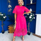 Grace Crochet Detail Occasion Dress Fuchsia