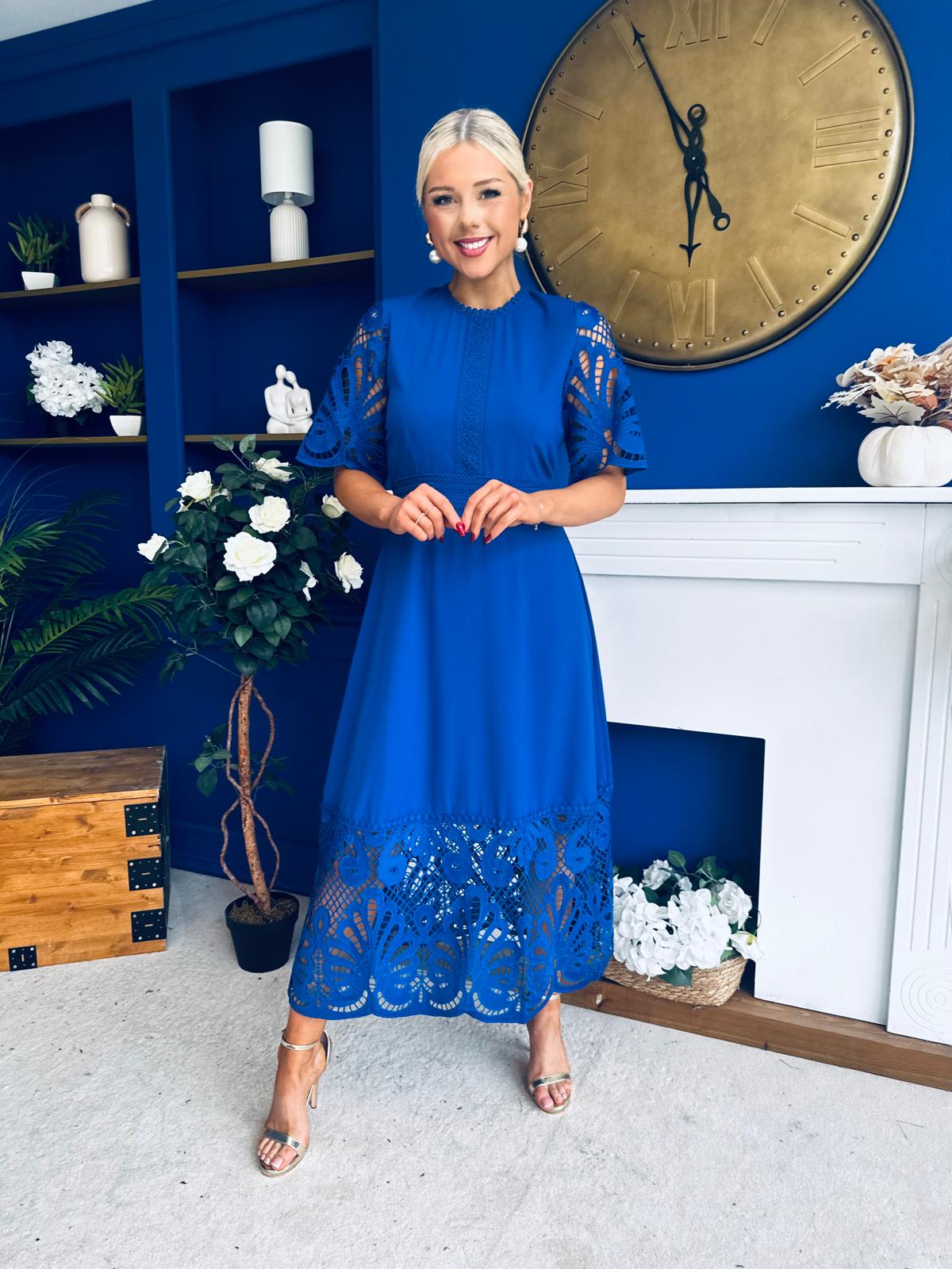 Grace Crochet Detail Occasion Dress Cobalt