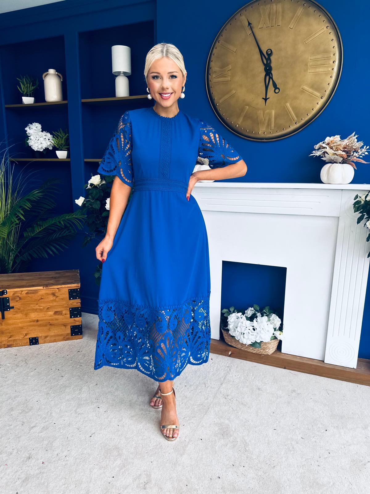 Grace Crochet Detail Occasion Dress Cobalt