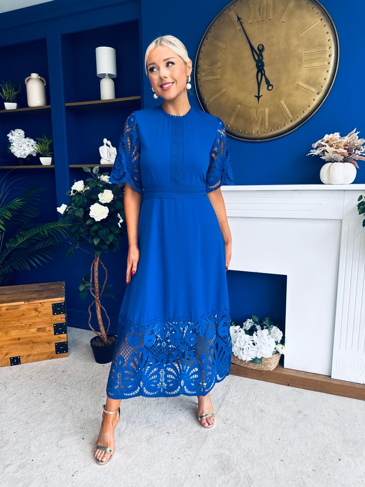 Grace Crochet Detail Occasion Dress Cobalt