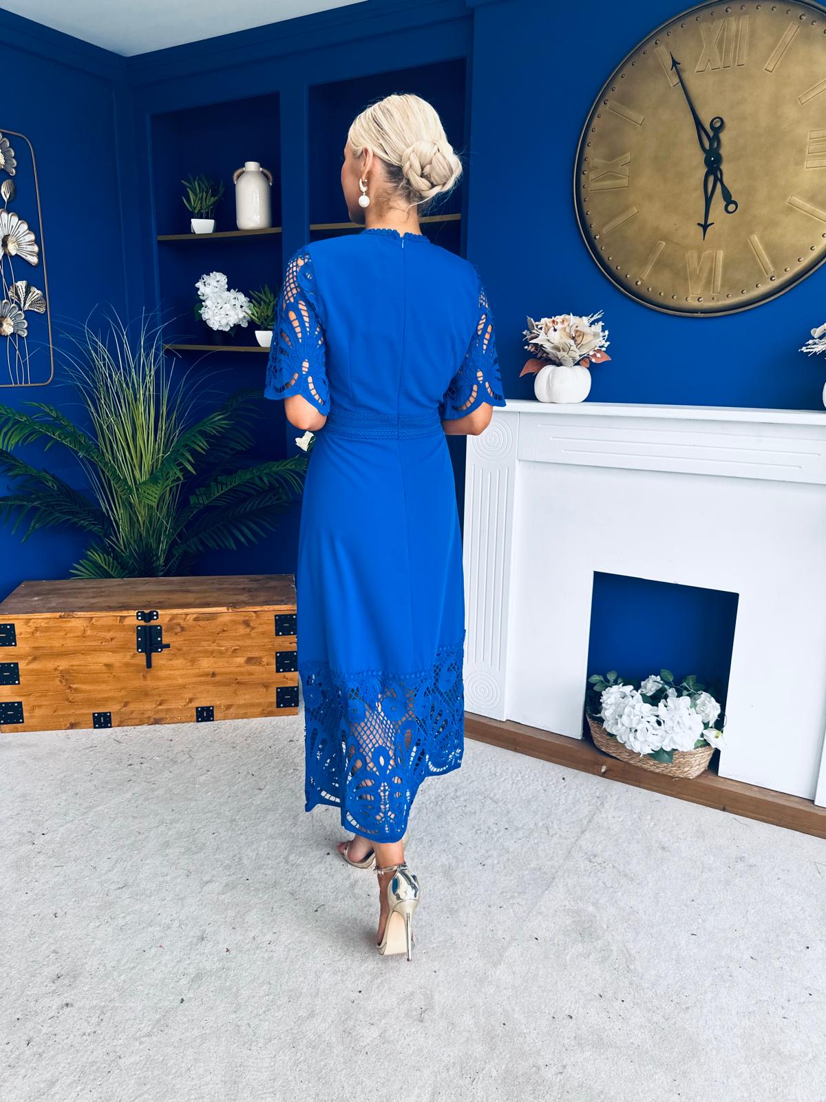 Grace Crochet Detail Occasion Dress Cobalt