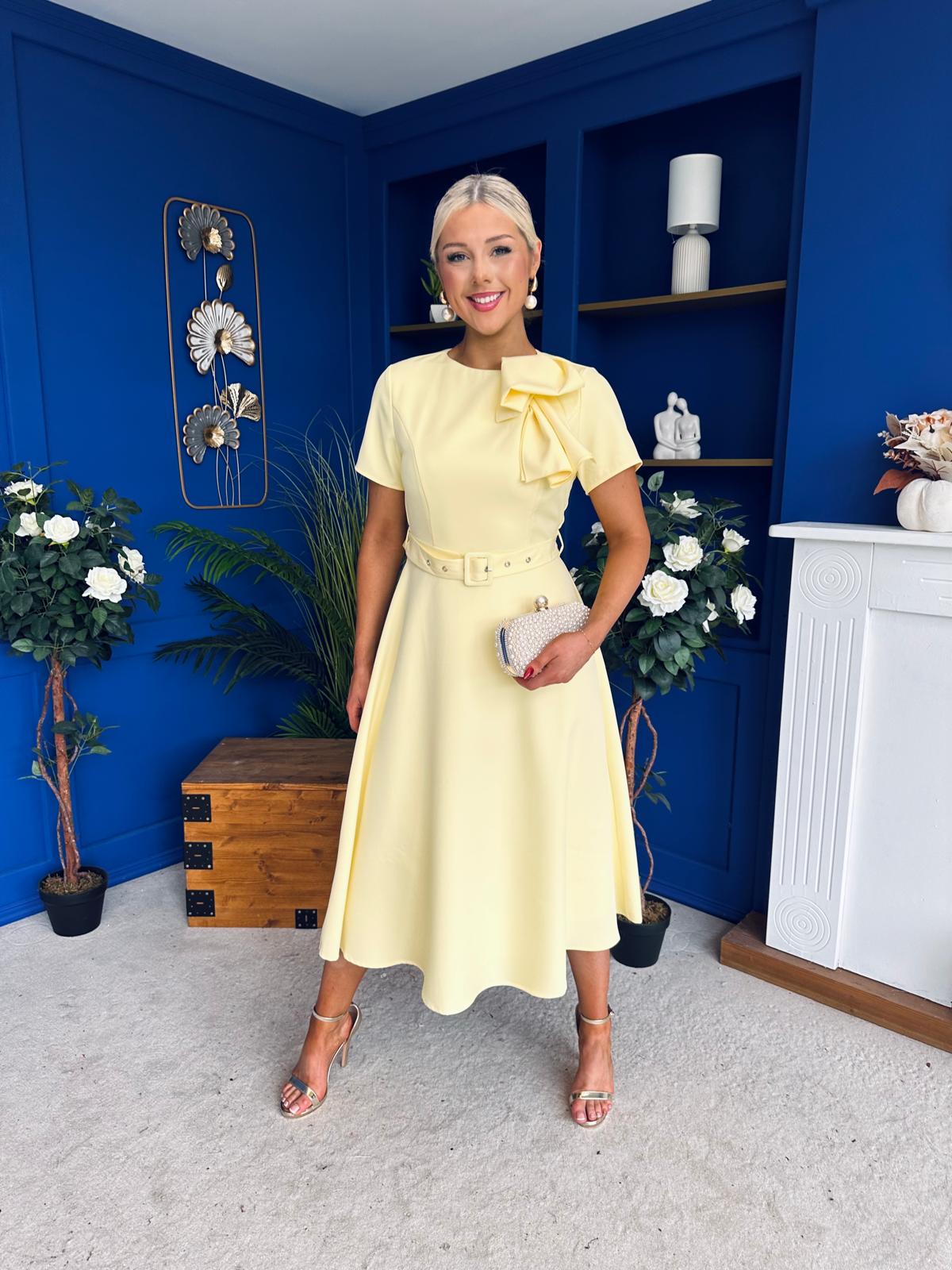 Sorelle Belted Occasion Midi Dress Yellow