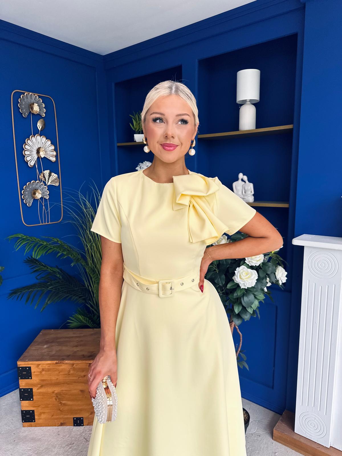 Sorelle Belted Occasion Midi Dress Yellow